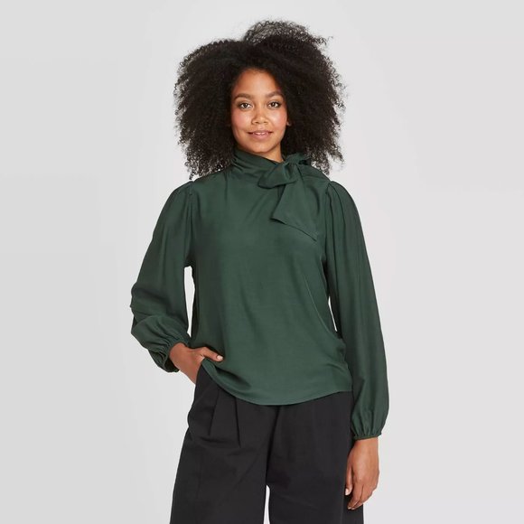 Prologue Tops - Prologue Women's Balloon Sleeve Neck Tie Blouse S